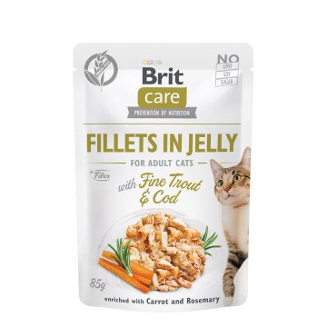 Brit Care Cat Fillets in Jelly with Fine Trout and cod 85g Carton (24 Pouches)